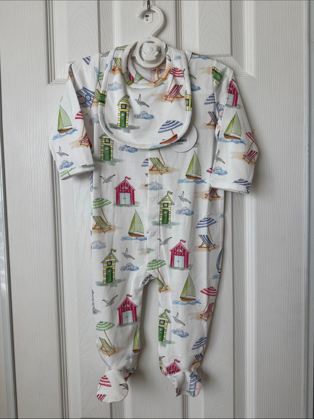 White Baby One-Piece with Colorful Beach Print